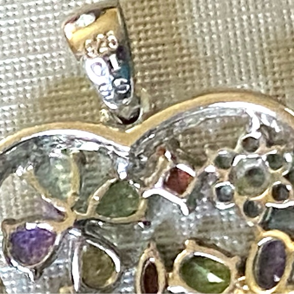 Sterling Silver Heart Shaped Multi Gemstone Necklace - Picture 7 of 8